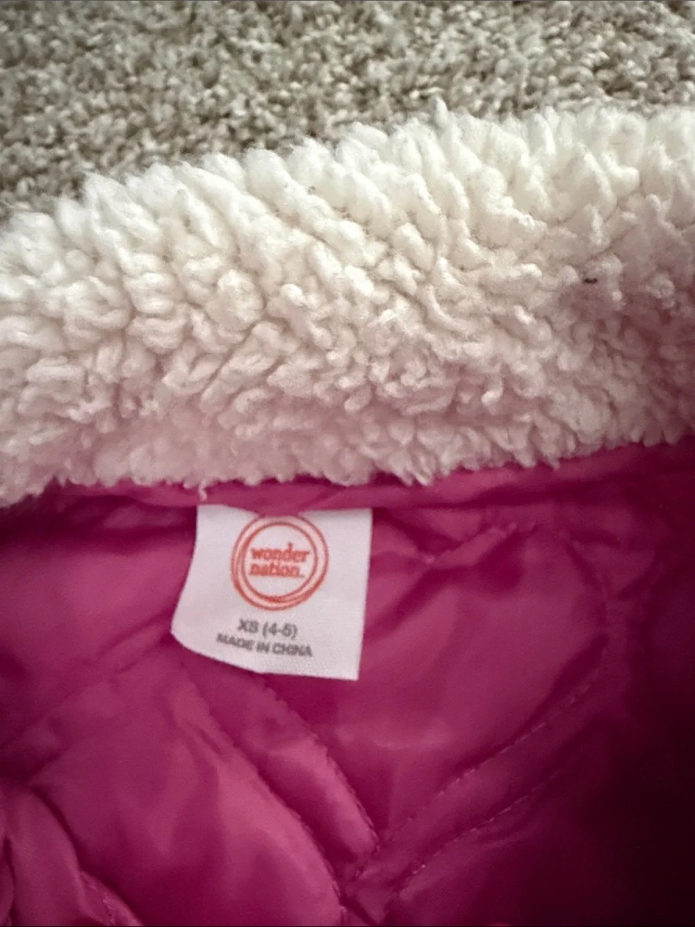 wonder nation Pink Quilted Puff & Cream Sherpa Jacket